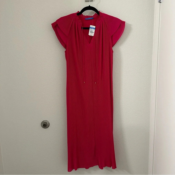 New NWT J.McLaughlin Aisha Dress in pink size XS pleated midi dress Carmine Rose - Picture 3 of 9